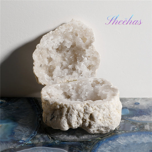 White Agate Geode Bowl - Raw Sparkling Crystal for Prosperity & Positive Energy