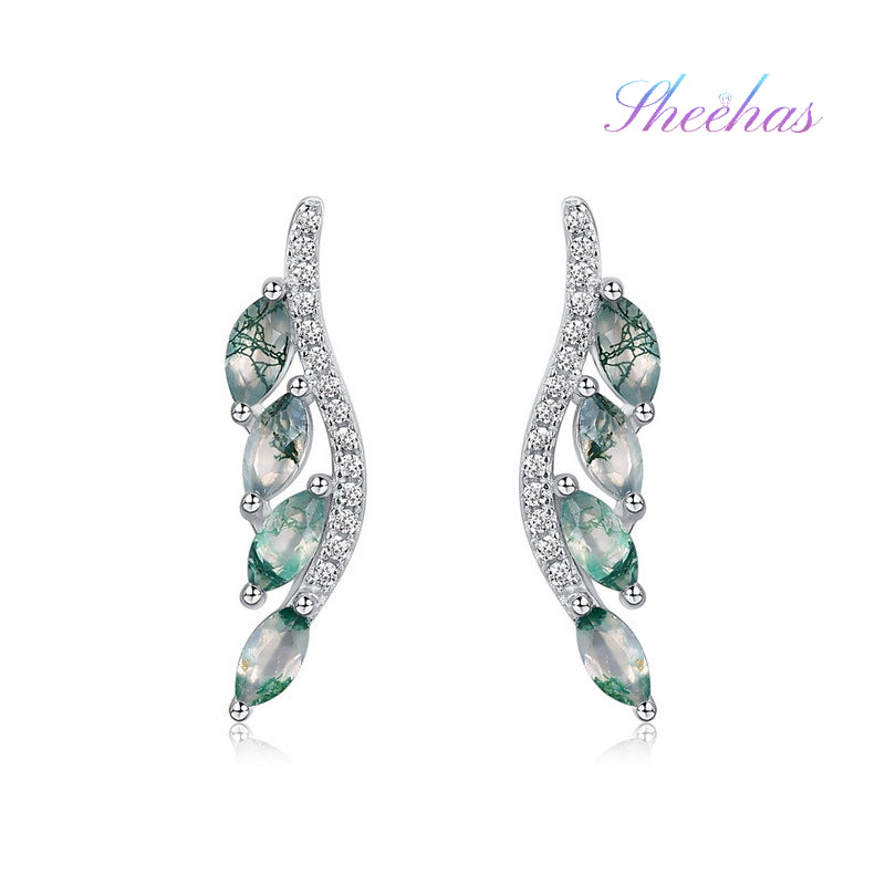 Pure Love: Natural Moss Agate Sterling Silver Angel's Wings Jewelry Set