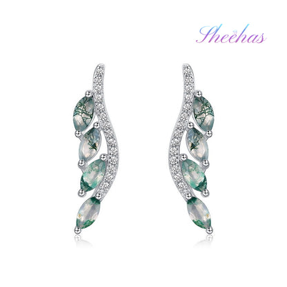Pure Love: Natural Moss Agate Sterling Silver Angel's Wings Jewelry Set