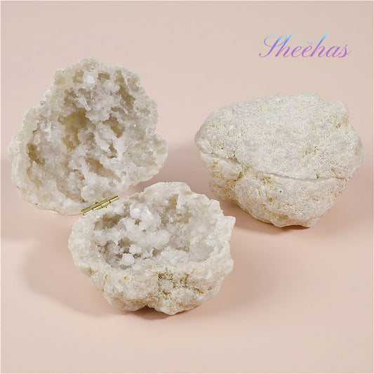 White Agate Geode Bowl - Raw Sparkling Crystal for Prosperity & Positive Energy