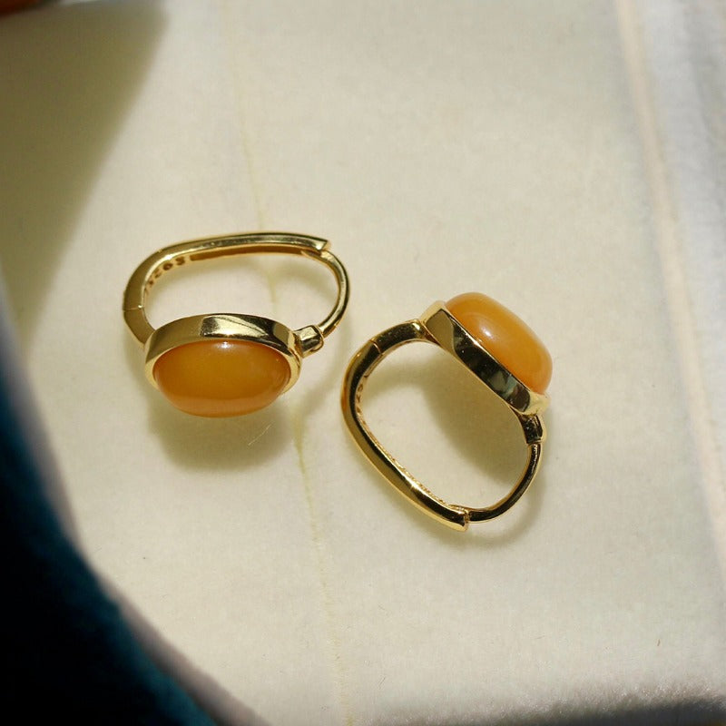Sheehas Natural Amber Sterling Silver 18K Gold Plated Minimalist-style Ear Clasps: Wealth Guardianship