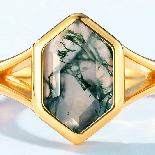 Sheehas Moss Agate Energy Flow Ring | Adjustable Open Ring Band | Natural  Moss Agate Jewelry