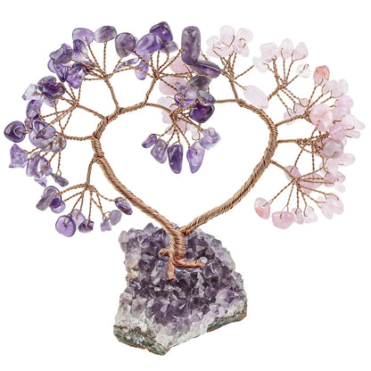 Sheehas Sacred Chakra Crystal Love Heart Tree with Natural Amethyst Cluster Base