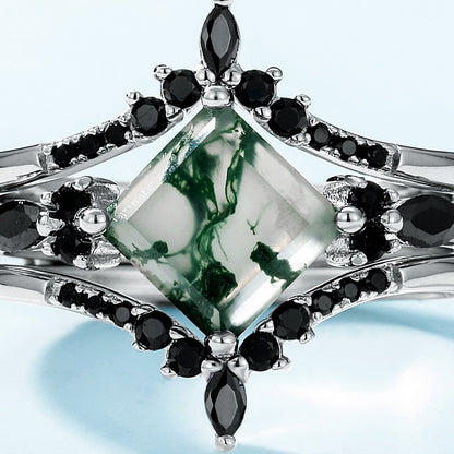 Multiple Ways to Style | Sheehas Moss Agate & Sterling Silver Stackable Triple Layer Rings