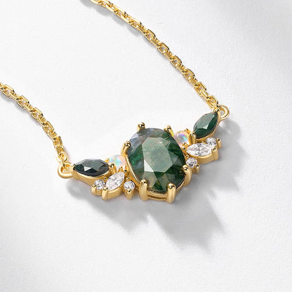 Moss Agate 10K Gold-Plated Sterling Silver Oval Flower-cluster Choker Necklace