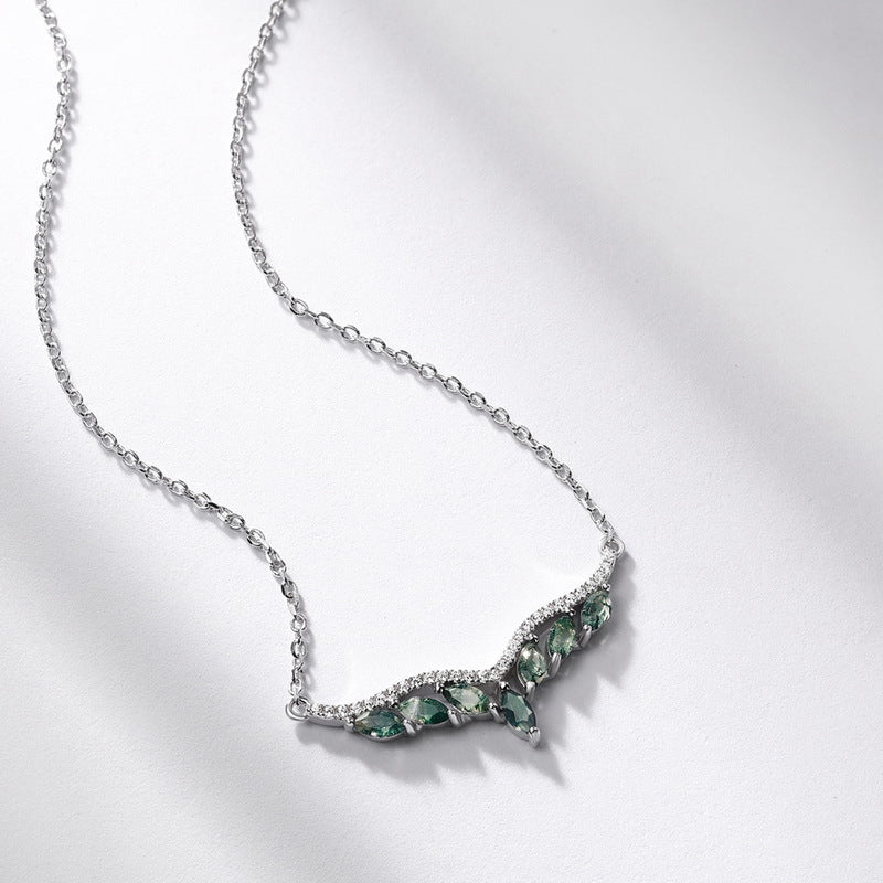 Pure Love: Natural Moss Agate Sterling Silver Angel's Wing Choker Necklace