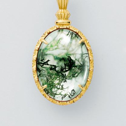 Sheehas Feng Shui Moss Agate Harmony Necklace | Sterling Silver 10K Gold-plated Opal Pendant