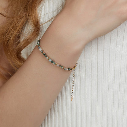 Moss Agate Faceted Beads & White Nacre 10K Gold-Plated Sterling Silver Adjustable Bracelet