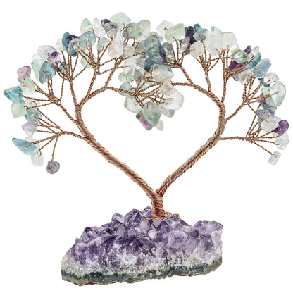 Sheehas Sacred Chakra Crystal Love Heart Tree with Natural Amethyst Cluster Base