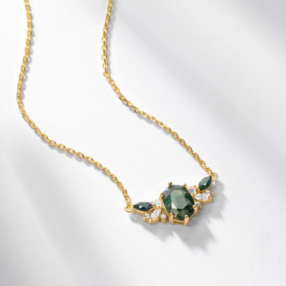 Moss Agate 10K Gold-Plated Sterling Silver Oval Flower-cluster Choker Necklace