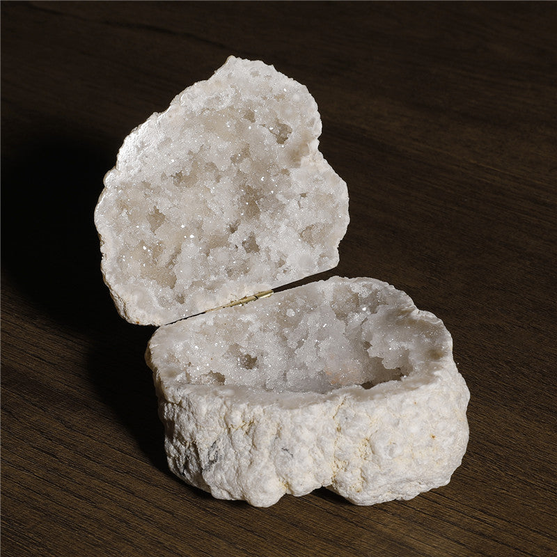 Bol en géode d'agate blanche – Cristal brut scintillant pour la prospérité et l'énergie positive