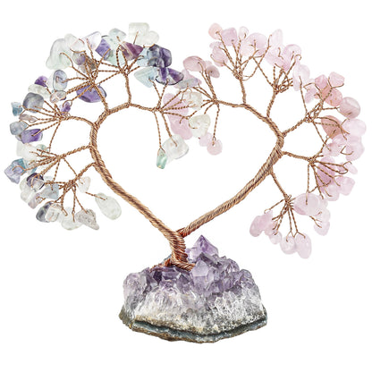 Sheehas Sacred Chakra Crystal Love Heart Tree with Natural Amethyst Cluster Base