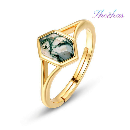Upgrade your look with Sheehas Moss Agate Energy Flow Ring! Adjustable open band, natural stone—snag this stylish piece for $47.99 now!