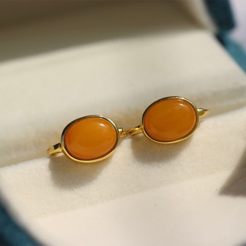 Sheehas Natural Amber Sterling Silver 18K Gold Plated Minimalist-style Ear Clasps: Wealth Guardianship