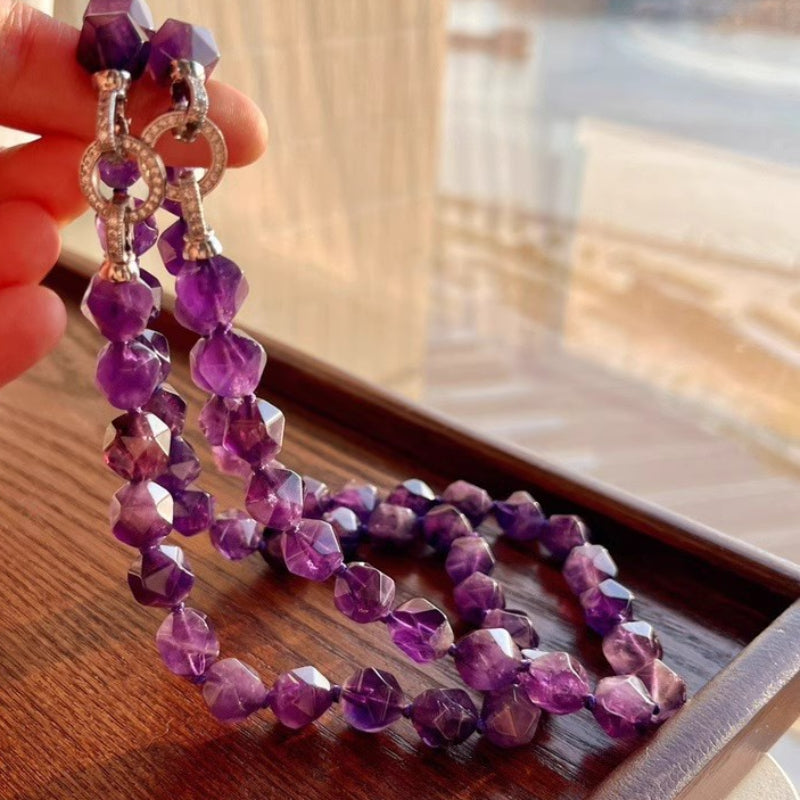 Sheehas Natural Irregular Amethyst Beaded Healing Choker Necklace