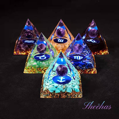 Sheehas Zodiac Crystal Pyramid | Astrological Energy Amplifier for the Twelve Zodiac Signs