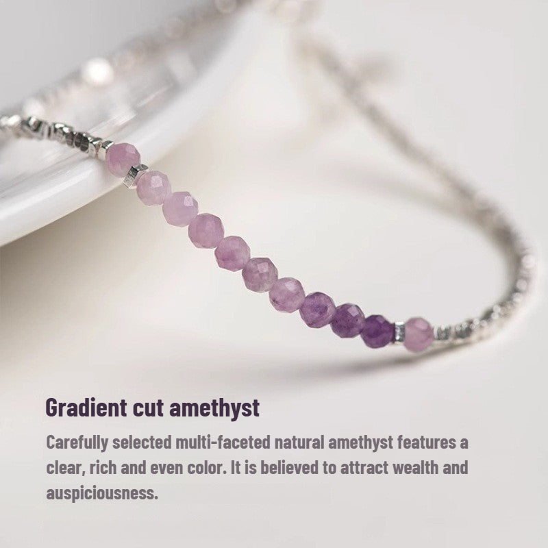 Bracelet Sheehas ajustable et empilable en améthyste naturelle dégradée et argent cassé
