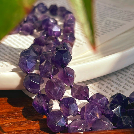 Natural Amethyst Irregular Faceted Crystal Bead Emotion Healing Necklace