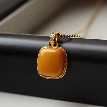 Sheehas Feng Shui Natural Amber Sterling Silver 18K Gold Plated Energy Healing Square Pendant
