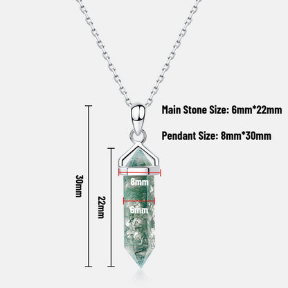 Moss Agate Double-terminated Energy Column Pendant Necklace