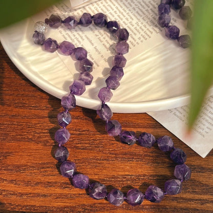 Natural Amethyst Irregular Faceted Crystal Bead Emotion Healing Necklace
