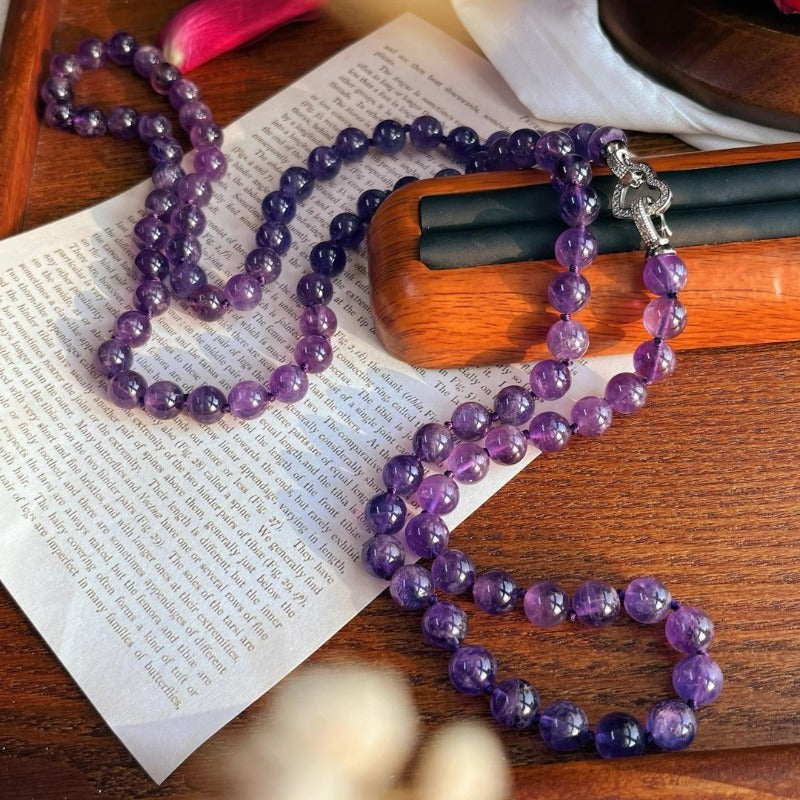 Natural Amethyst Beaded Double-Layered Elegant Necklace