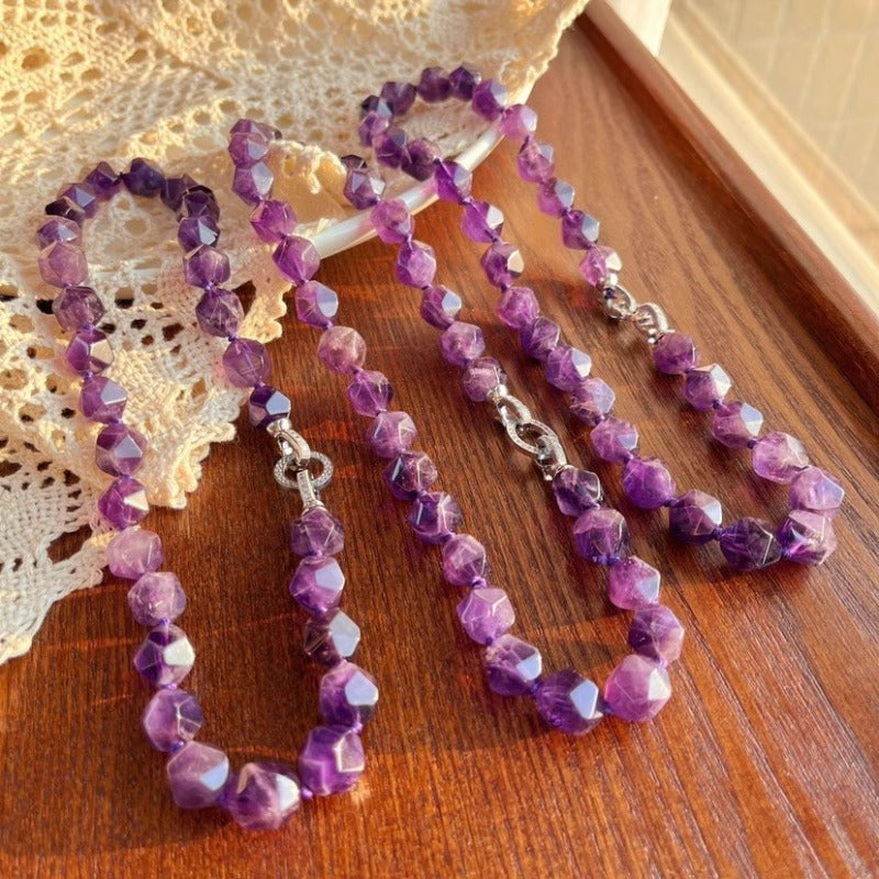 Sheehas Natural Irregular Amethyst Beaded Healing Choker Necklace