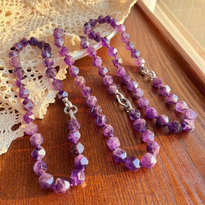 Sheehas Natural Irregular Amethyst Beaded Healing Choker Necklace