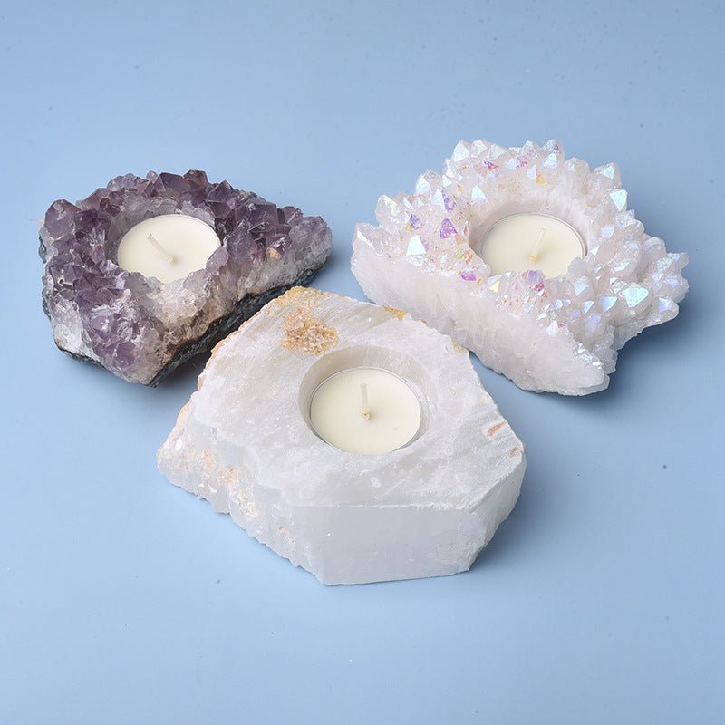 Chakra Healing Whole Raw Amethyst Cluster/Selenite/Crystal Candle Holder - 我的商店 - 