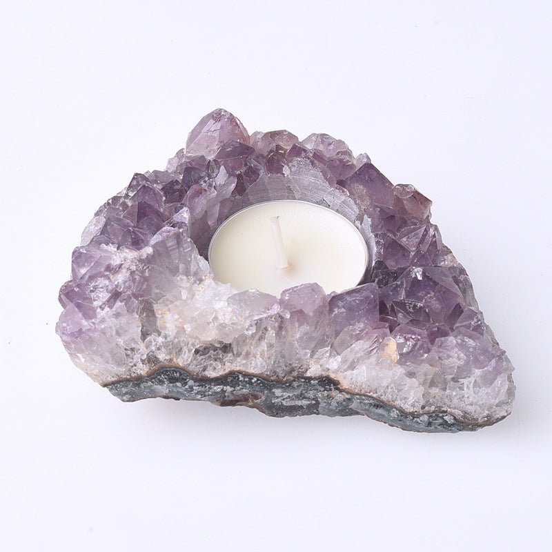 Chakra Healing Whole Raw Amethyst Cluster/Selenite/Crystal Candle Holder - 我的商店 - 