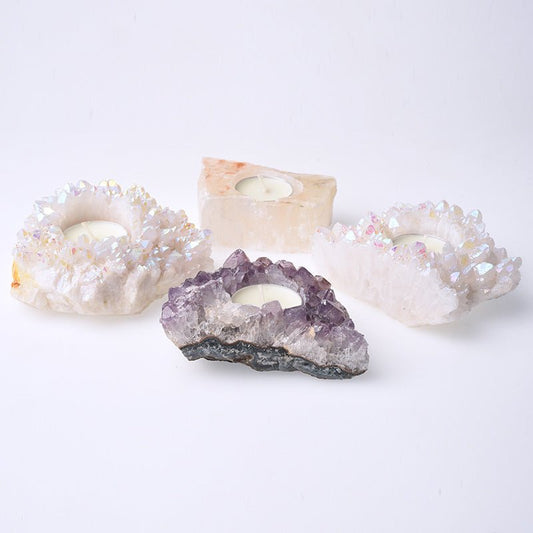 Chakra Healing Whole Raw Amethyst Cluster/Selenite/Crystal Candle Holder - 我的商店 - 