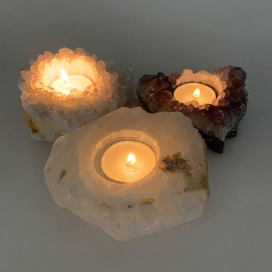 Chakra Healing Whole Raw Amethyst Cluster/Selenite/Crystal Candle Holder - 我的商店 - 