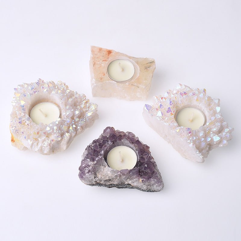 Chakra Healing Whole Raw Amethyst Cluster/Selenite/Crystal Candle Holder - 我的商店 - 