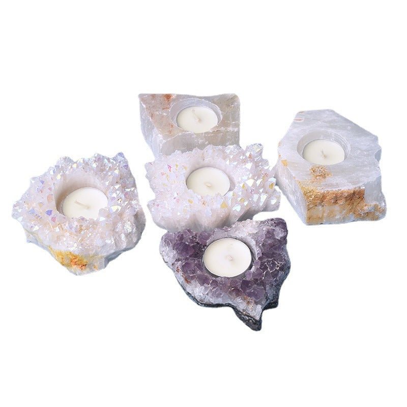 Chakra Healing Whole Raw Amethyst Cluster/Selenite/Crystal Candle Holder - 我的商店 - 