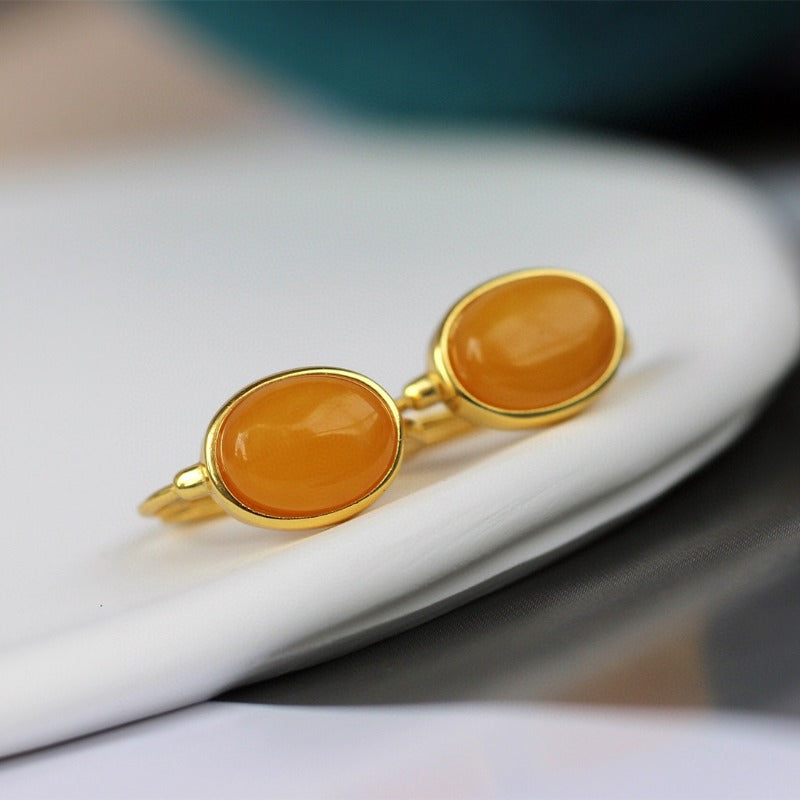 Sheehas Natural Amber Sterling Silver 18K Gold Plated Minimalist-style Ear Clasps: Wealth Guardianship