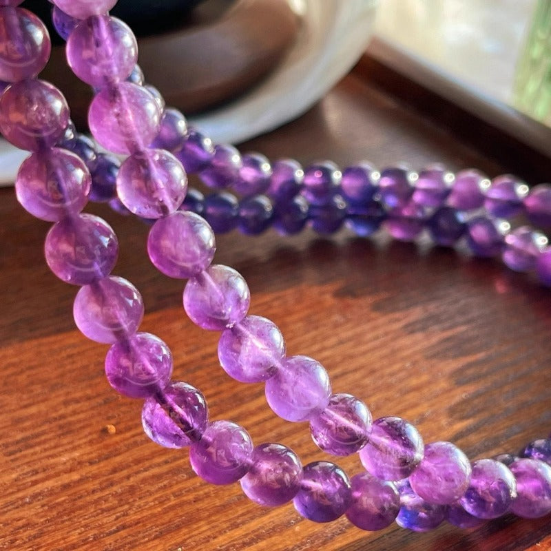 Sheehas Feng Shui Natural Amethyst Round Bead Crystal Healing Necklace
