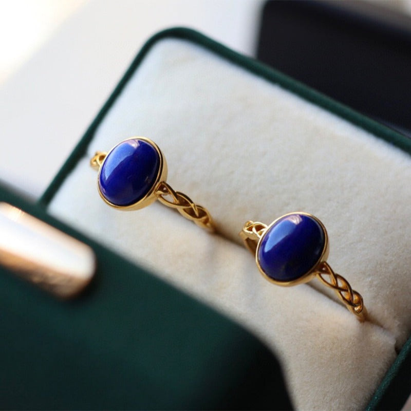 Sheehas Feng Shui Natural Lapis Lazuli Sterling Silver 18K Plated Gold Imperial Adjustable Ring