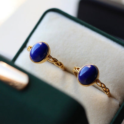 Sheehas Feng Shui Natural Lapis Lazuli Sterling Silver 18K Plated Gold Imperial Adjustable Ring