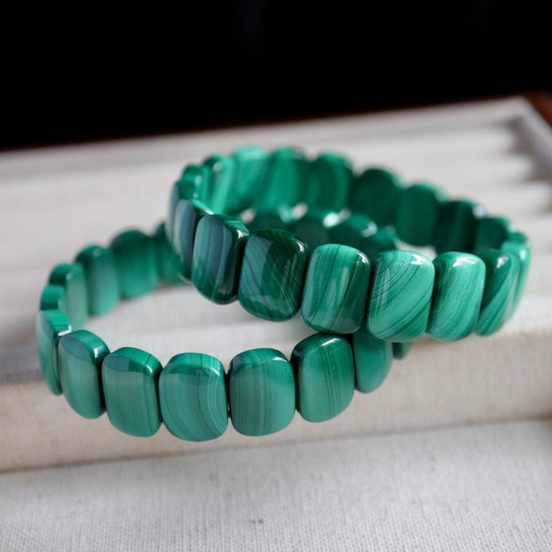 Sheehas Natural Green Malachite Rectangle Beads Chakra Healing Bracelet 10mm*14mm: Start Your Lucky Journey