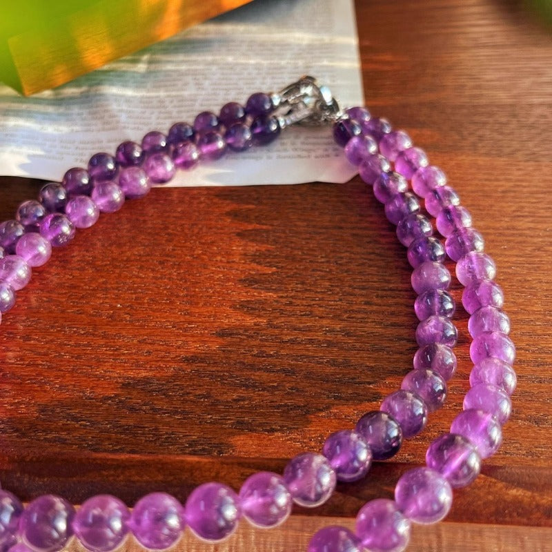Sheehas Feng Shui Natural Amethyst Round Bead Crystal Healing Necklace