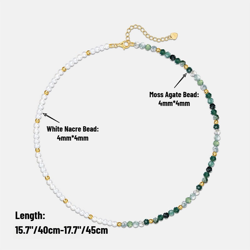 Moss Agate Faceted Beads & White Nacre 10K Gold-Plated Sterling Silver Necklace
