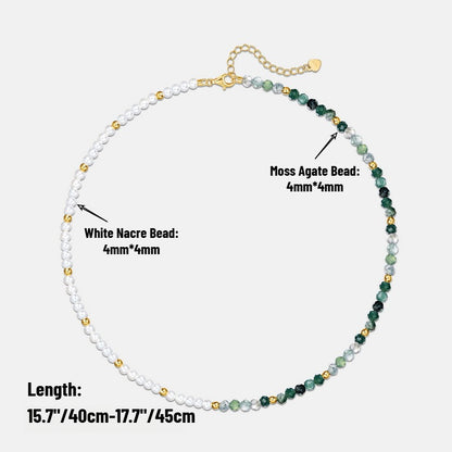 Moss Agate Faceted Beads & White Nacre 10K Gold-Plated Sterling Silver Necklace
