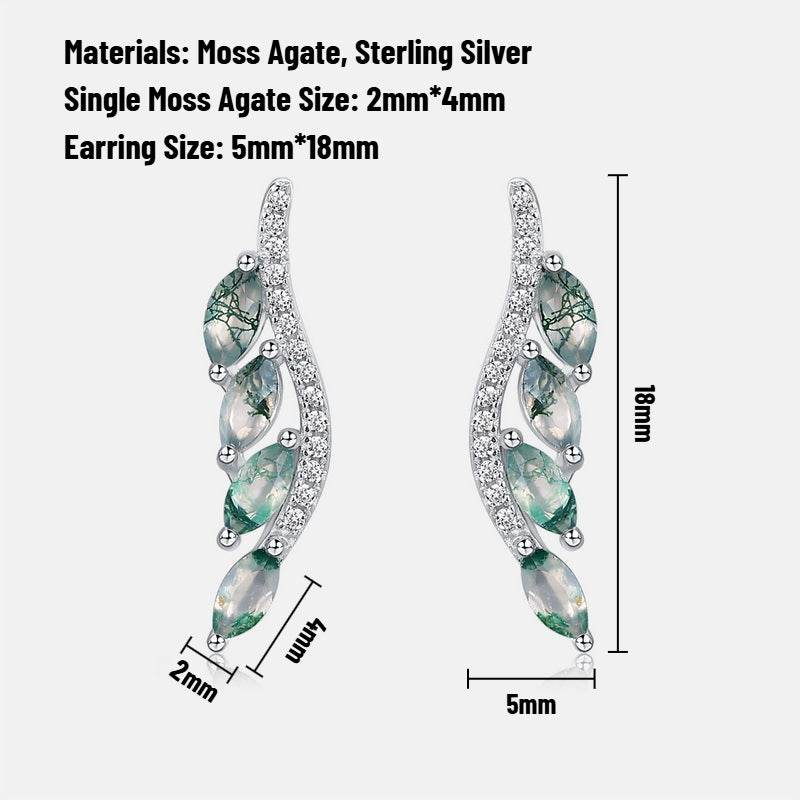 Pure Love: Natural Moss Agate Sterling Silver Angel's Wings Jewelry Set