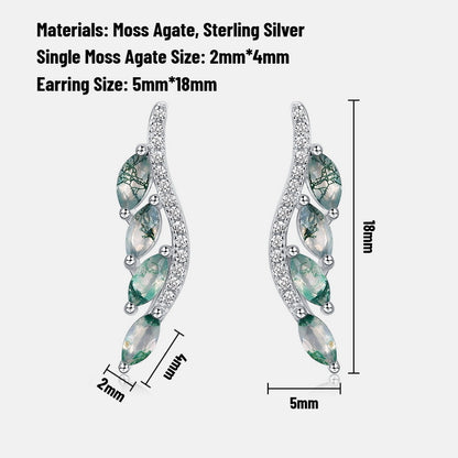 Pure Love: Natural Moss Agate Sterling Silver Angel's Wings Jewelry Set