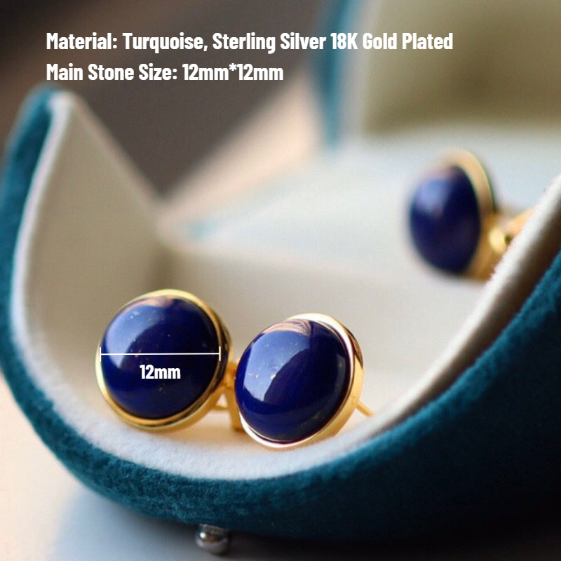 Sheehas Feng Shui Natural Lapis Lazuli Sterling Silver 18K Gold Plated Round Clip-on Earrings: Fortune Enhancement