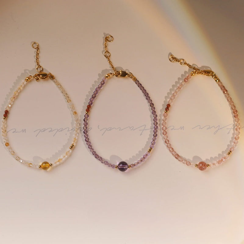 Sheehas Feng Shui Natural Crystal 18K Gold-plated Adjustable Stackable Bracelet: Improve Your Luck