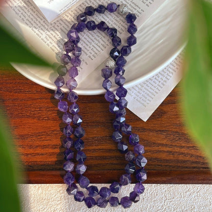 Natural Amethyst Irregular Faceted Crystal Bead Emotion Healing Necklace