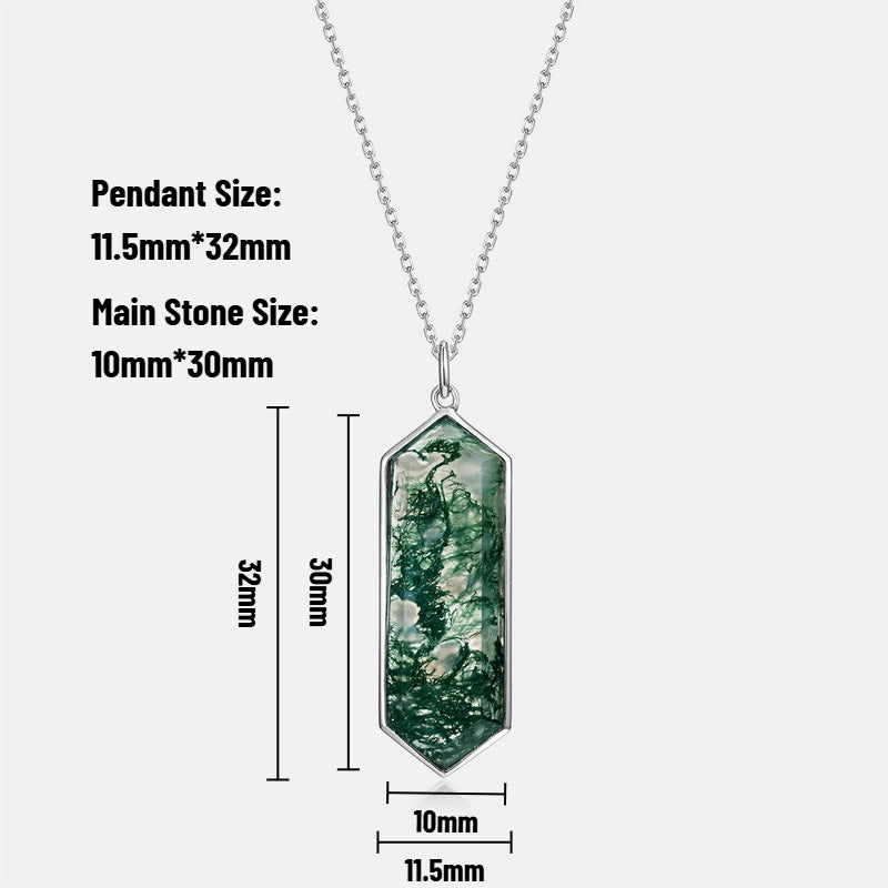 Natural Moss Agate Polygonal Sterling Silver Pendant Necklace