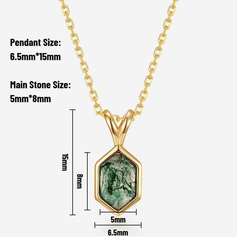 Moss Agate Sterling Silver Pendant with Luxury 10K Gold-Plated Edge
