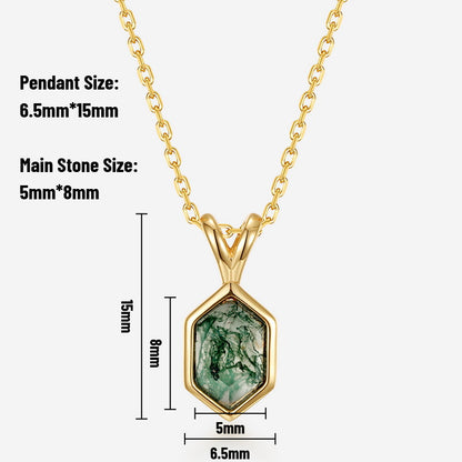 Moss Agate Sterling Silver Pendant with Luxury 10K Gold-Plated Edge